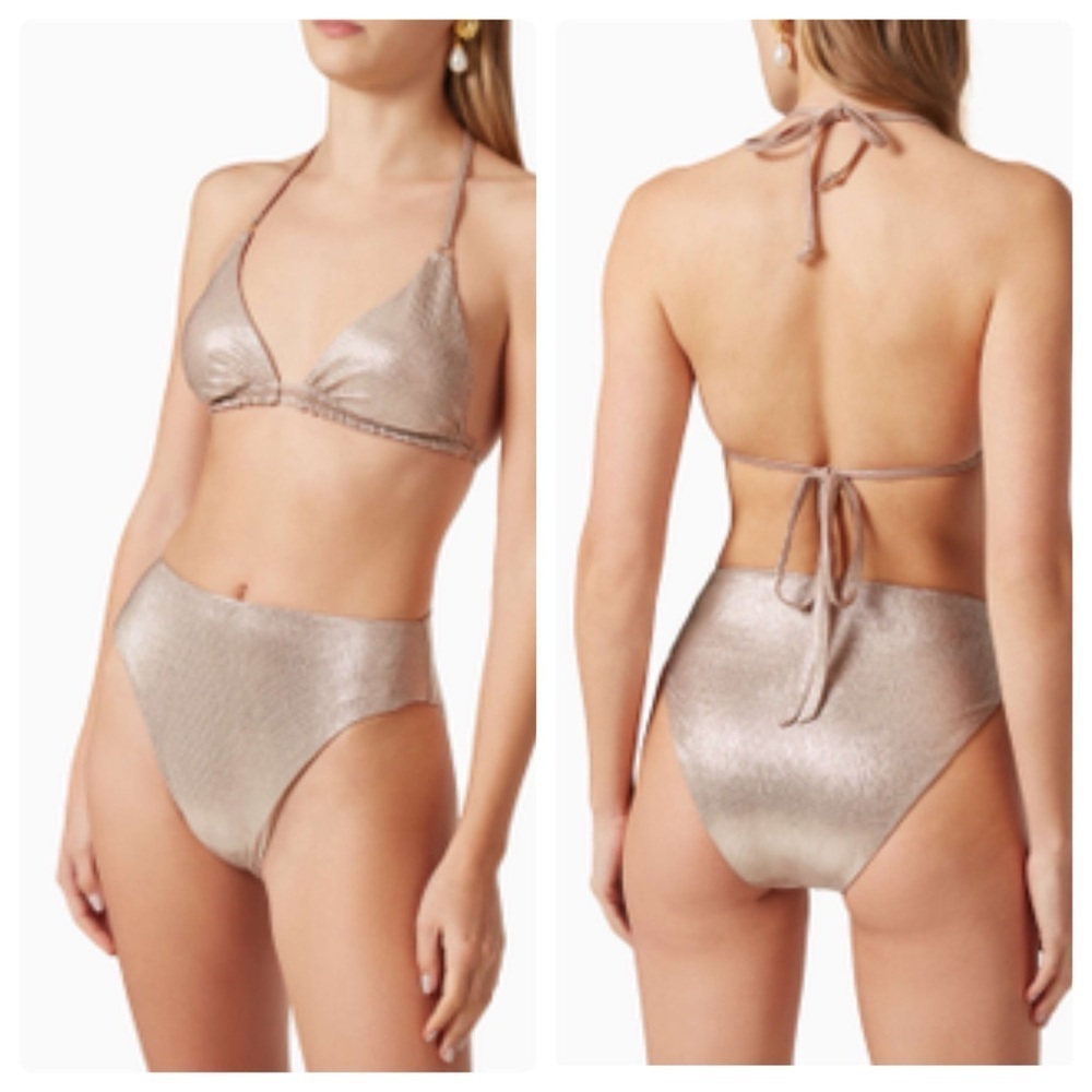 Good American | NWOT Good Waist Bikini Bottoms In Foil Nylon Rose Metallic | S